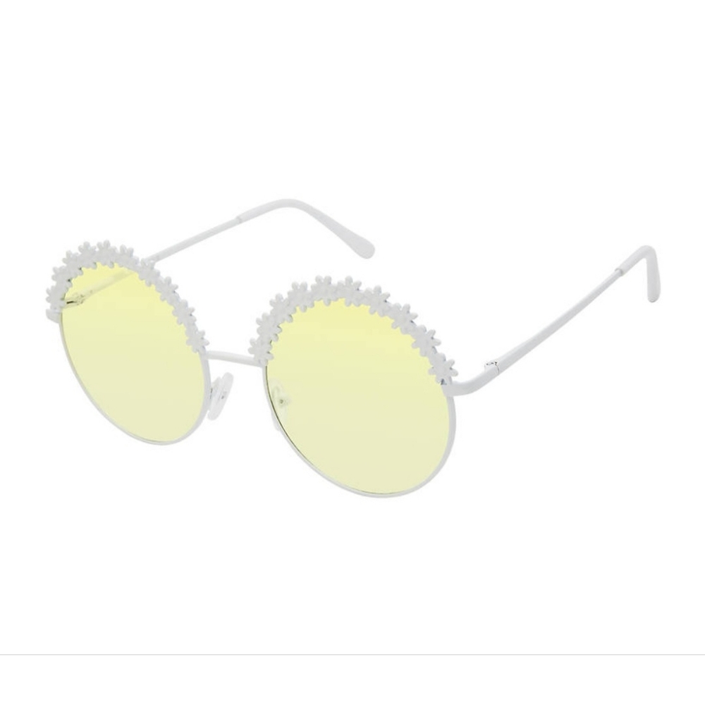 NWT Circus NY By Sam Edelman Daisy  Embellished Round Sunglasses Yellow Tint